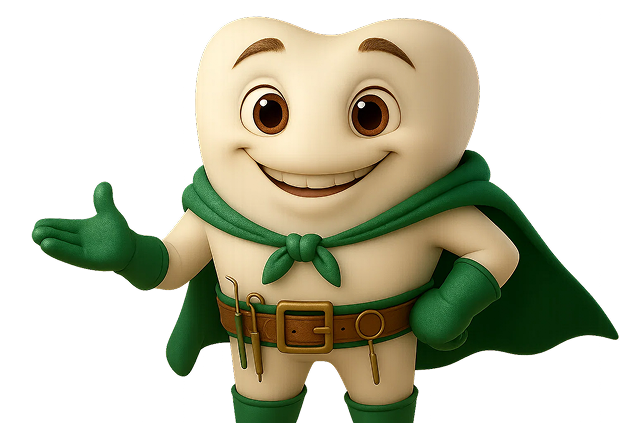 mascote dentinho analisando uma aba web com lupa e com uma expressão de dúvidas